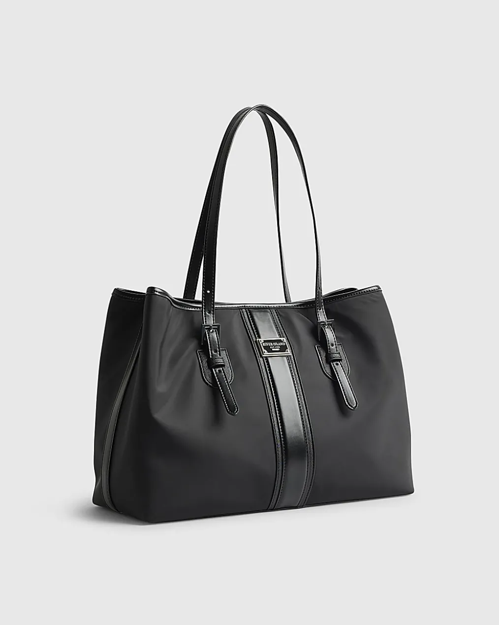 Black Nylon Buckle Handle Shopper Bag