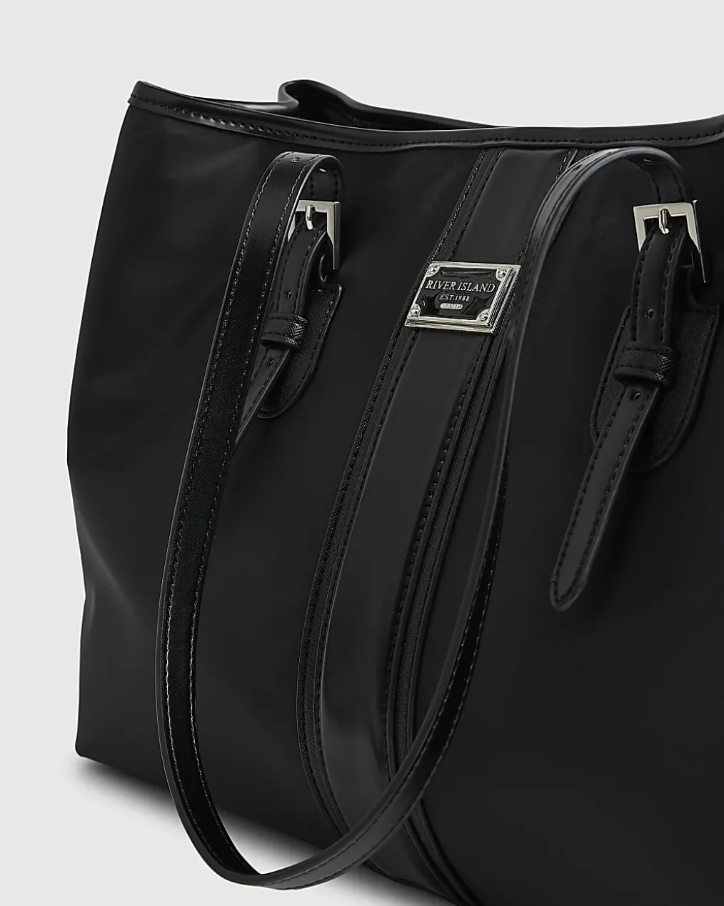 Black Nylon Buckle Handle Shopper Bag