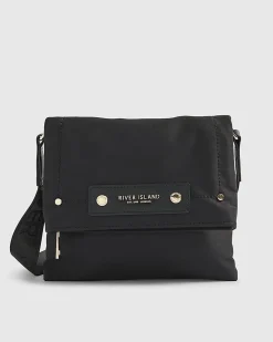 Black Nylon Flap Over Messenger bag