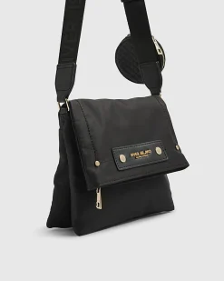 Black Nylon Flap Over Messenger bag