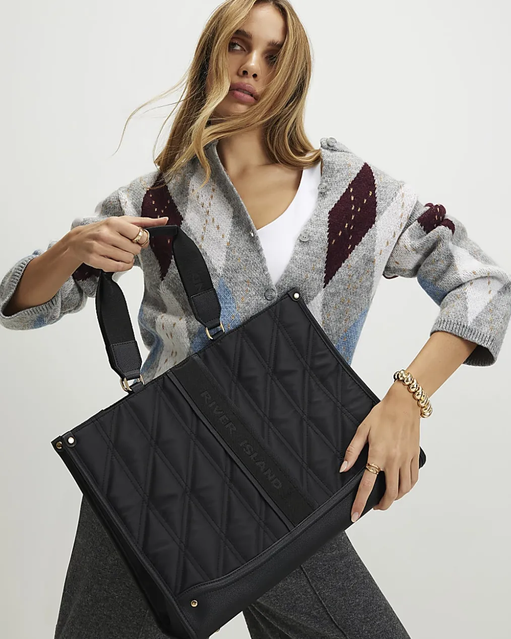 Black Nylon Quilted Shopper Bag