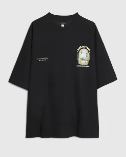 Black Oversized Cotton Blend Textured T-Shirt