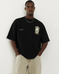 Black Oversized Cotton Blend Textured T-Shirt