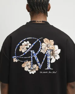 Black Oversized Cotton Blend Textured T-Shirt