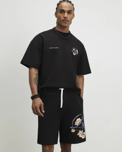 Black Oversized Cotton Blend Textured T-Shirt