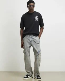 Black Oversized Cotton City Glitter T-Shirt