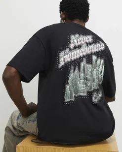 Black Oversized Cotton City Glitter T-Shirt