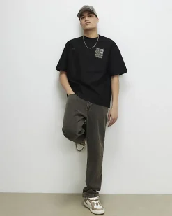 Black Oversized Cotton Dragon Graphic T-Shirt