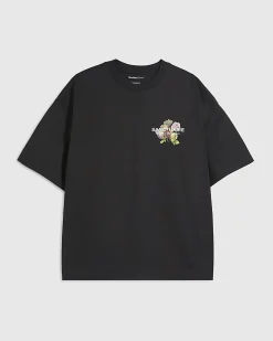 Black Oversized Cotton Flower Print T-Shirt