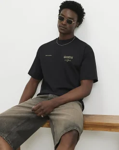 Black Oversized Cotton Sanctus Angel T-Shirt