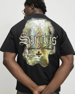 Black Oversized Cotton Sanctus Angel T-Shirt