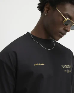 Black Oversized Cotton Sanctus Angel T-Shirt