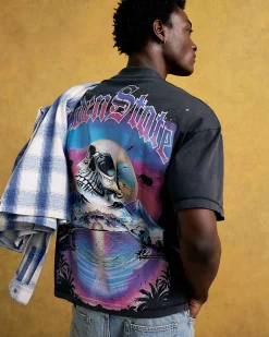 Black Oversized Cotton Skull Graphic T-Shirt