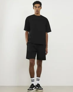 Black Oversized Cotton T-Shirt And Shorts Set