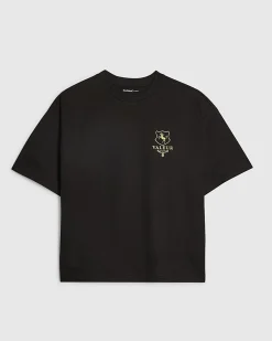 Black Oversized Cotton Valeur Crest T-Shirt