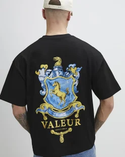Black Oversized Cotton Valeur Crest T-Shirt