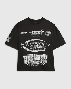 Black Oversized Fit Ame Saint Graphic T-Shirt