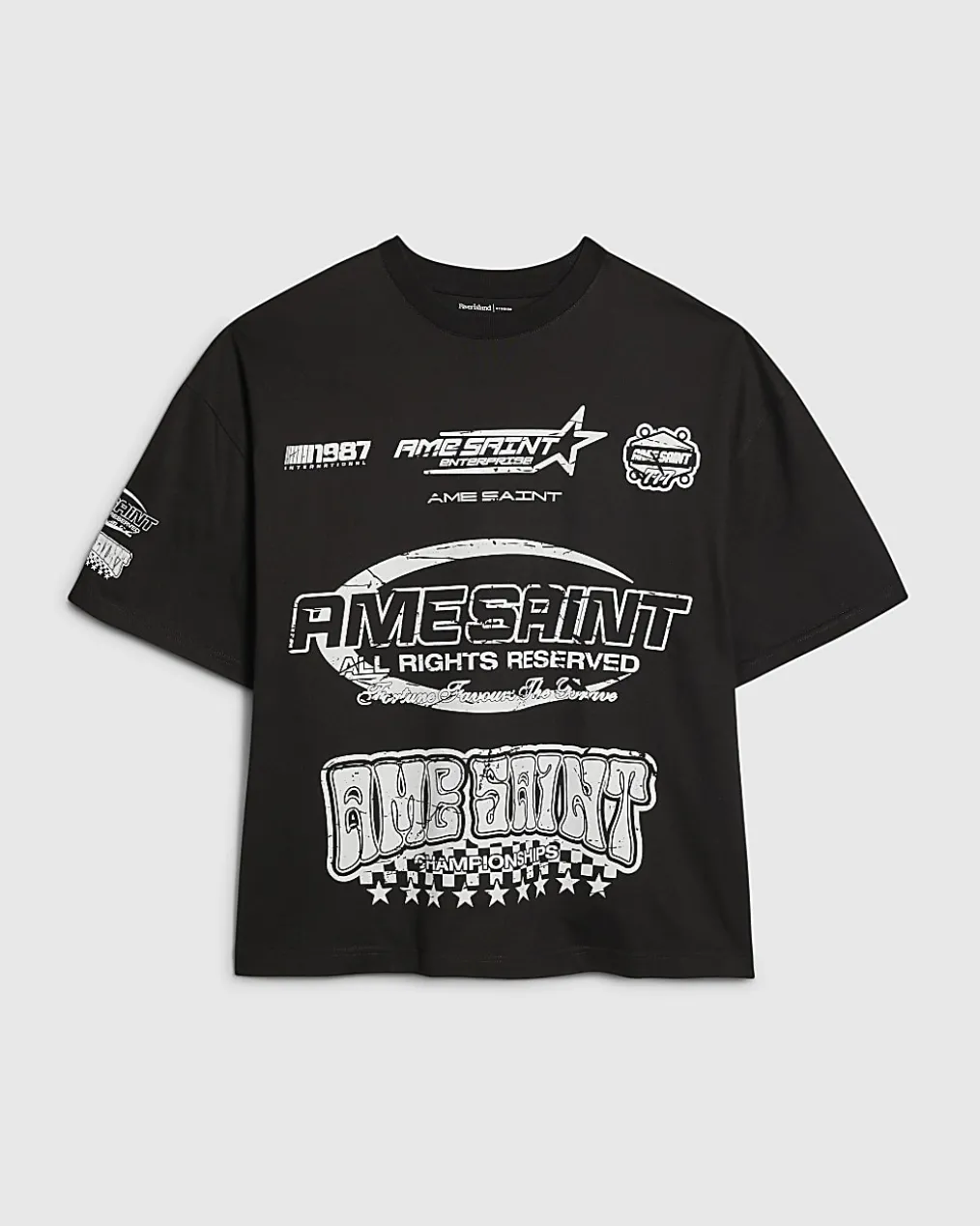 Black Oversized Fit Ame Saint Graphic T-Shirt