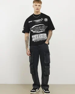Black Oversized Fit Ame Saint Graphic T-Shirt