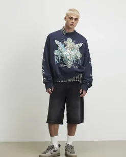 Black Oversized Fit Angel Of Night Sweatshirt