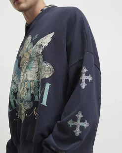 Black Oversized Fit Angel Of Night Sweatshirt