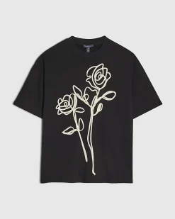 Black Oversized Fit Cotton Roping T-Shirt