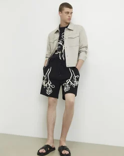 Black Oversized Fit Cotton Roping T-Shirt