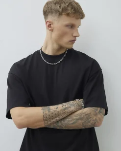 Black Oversized Fit Cotton Crew Neck T-Shirt