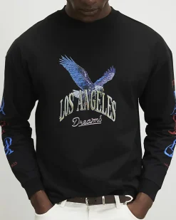Black Oversized Fit Cotton LA Eagle T-Shirt