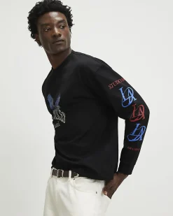 Black Oversized Fit Cotton LA Eagle T-Shirt