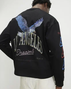 Black Oversized Fit Cotton LA Eagle T-Shirt