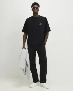 Black Oversized Fit Graphic Print T-Shirt