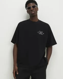 Black Oversized Fit Graphic Print T-Shirt