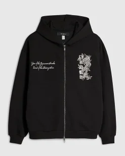 Black Oversized Fit Japanese Snake Zip Hoodie