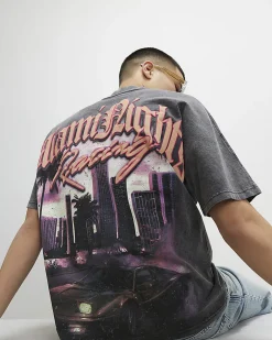 Black Oversized Fit Miami Nights T-Shirt