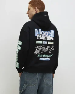 Black Oversized Fit Morelli Badged Car Hoodie