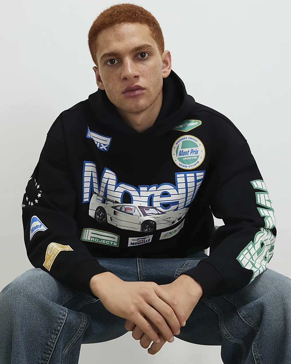 Black Oversized Fit Morelli Badged Car Hoodie