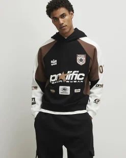 Black Oversized Fit Panel Hoodie