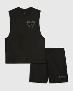 Black Oversized Fit Tank And Shorts Set