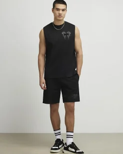 Black Oversized Fit Tank And Shorts Set