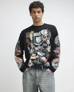 Black Oversized Fit Tattoo Graphic T-Shirt