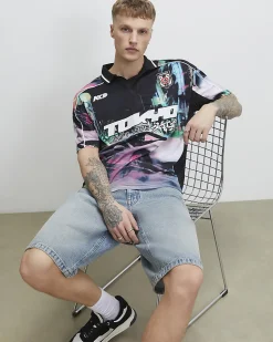 Black Oversized Fit Tokyo Drift Polo Shirt