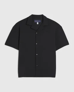Black Oversized Fit Waffle Textured Shirt