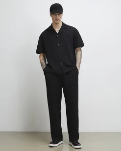 Black Oversized Fit Waffle Textured Shirt