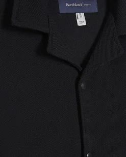 Black Oversized Fit Waffle Textured Shirt