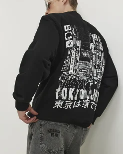 Black Oversized Tokyo Streets Mono Sweatshirt