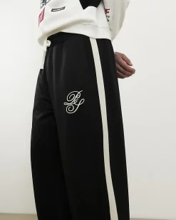Black Oversized Wide Leg Side Stripe Joggers