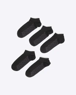 Black Pack Of 5 Ribbed Monogram Trainer Socks