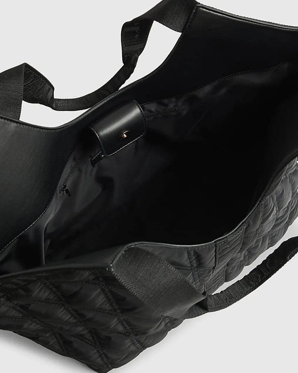 Black Padded Webbing Detail Shopper Bag