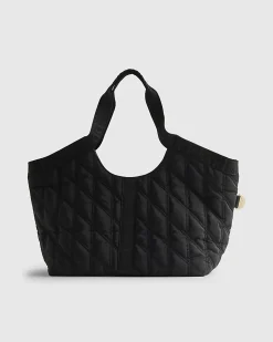 Black Padded Webbing Detail Shopper Bag